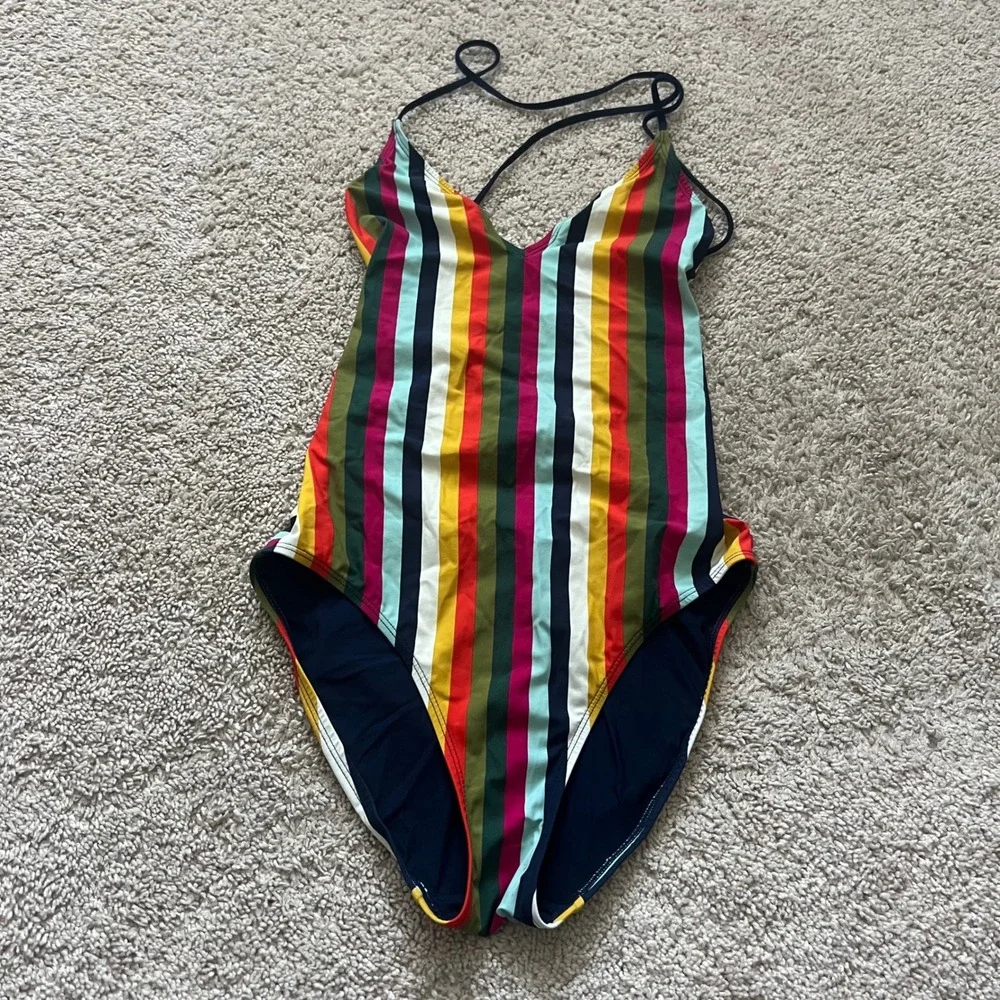 Tory Burch Swimsuit Small‎ Feliz Stripe One Piece Colorful Lattice Retro